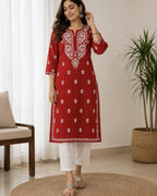Cotton Long Straight Kurti Flower Curve Design