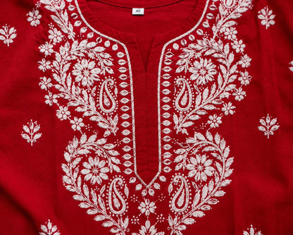 Cotton Long Straight Kurti Flower Curve Design