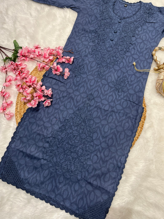 Gulnaaz Chikankari Handwork jacquard cotton side Querisha long straight kurtis