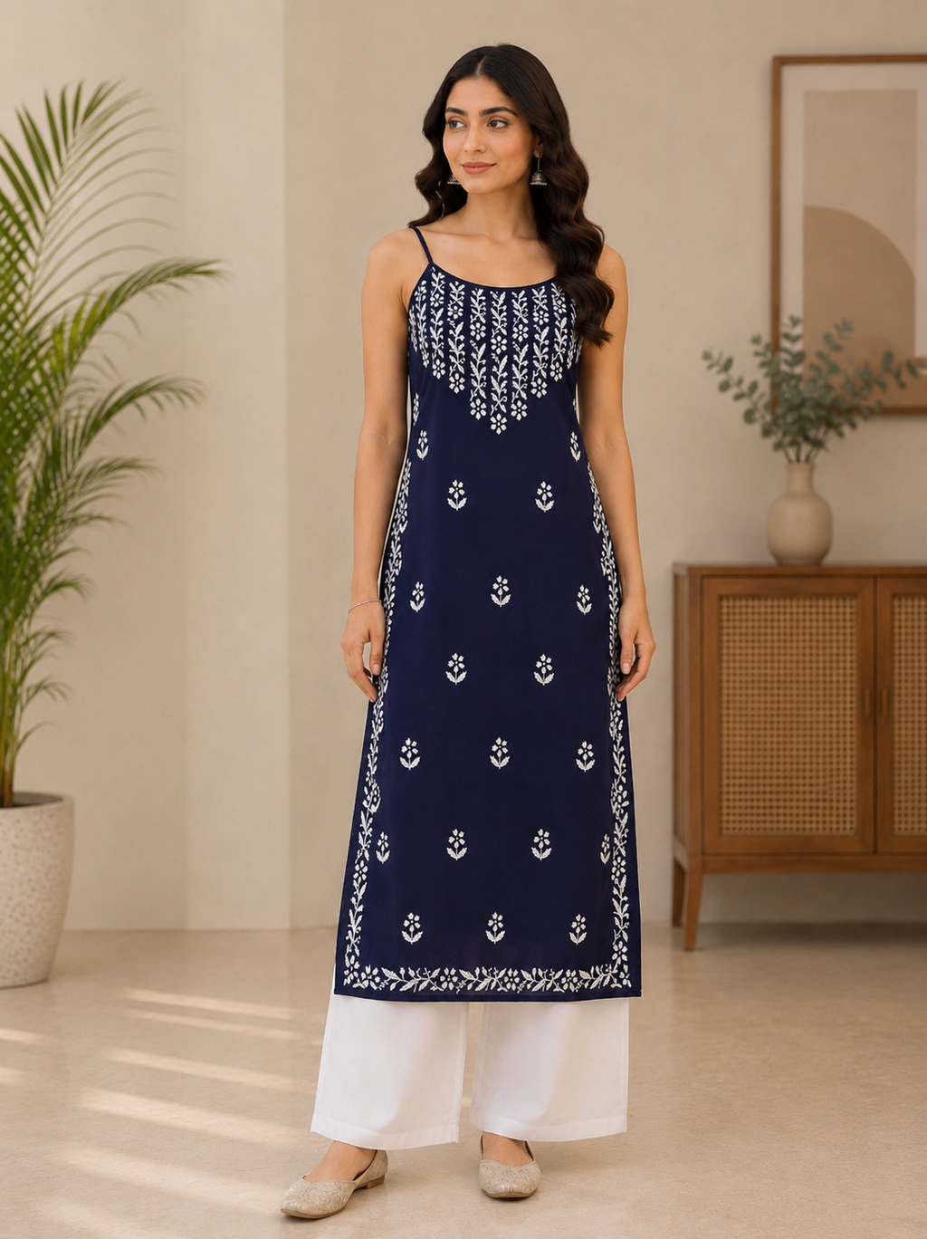 Aabad Rayon Noodle Strap Straight Flower Design