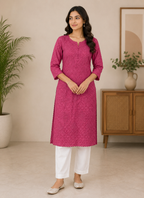 Gulshan Jaquard Applique Kurtis Sunflower Design With Self Chikankari Handwork Cotton Kurtis