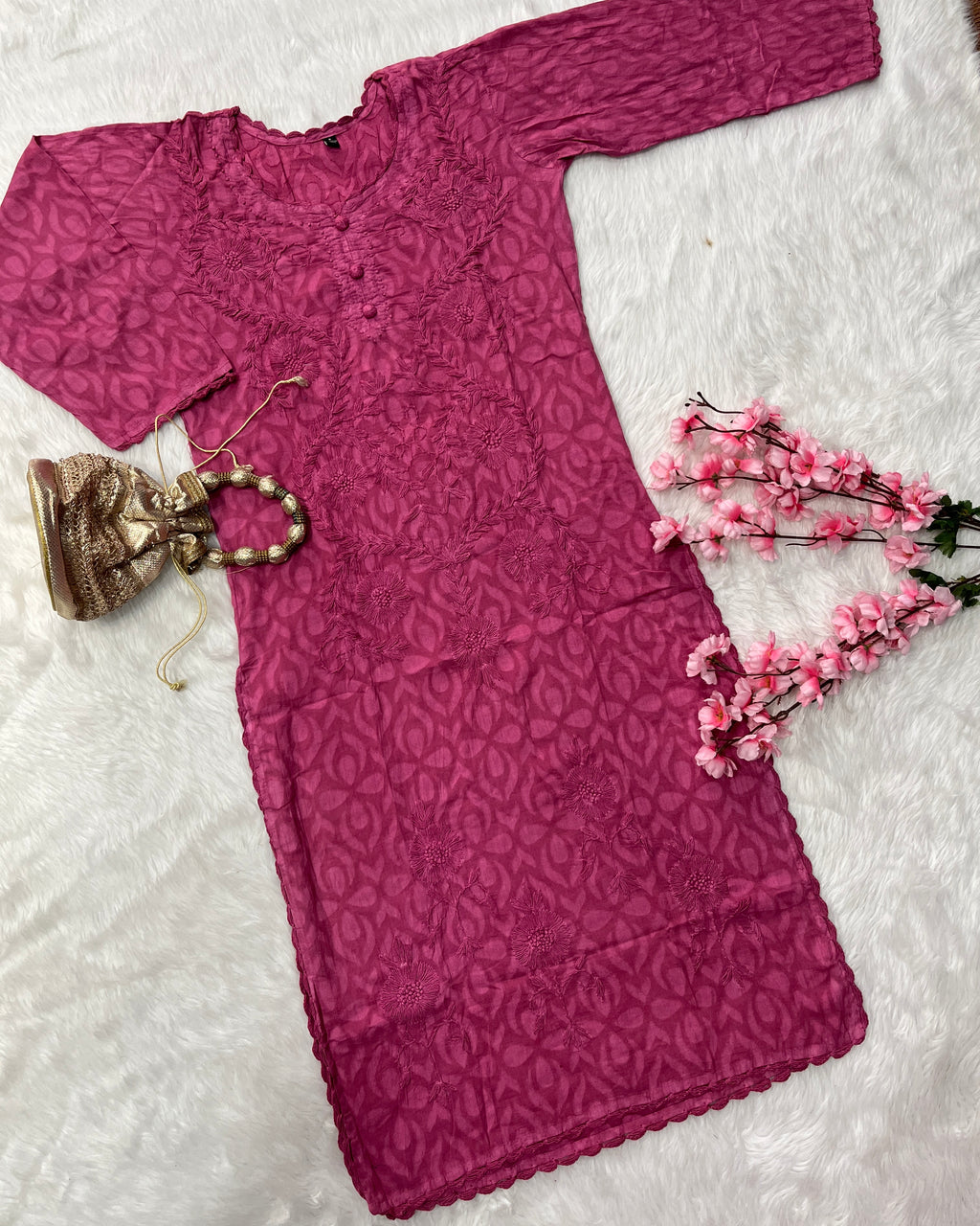 Gulshan Jaquard Applique Kurtis Sunflower Design With Self Chikankari Handwork Cotton Kurtis
