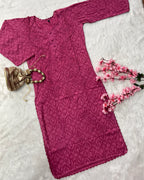 Gulshan Jaquard Applique Kurtis Sunflower Design With Self Chikankari Handwork Cotton Kurtis