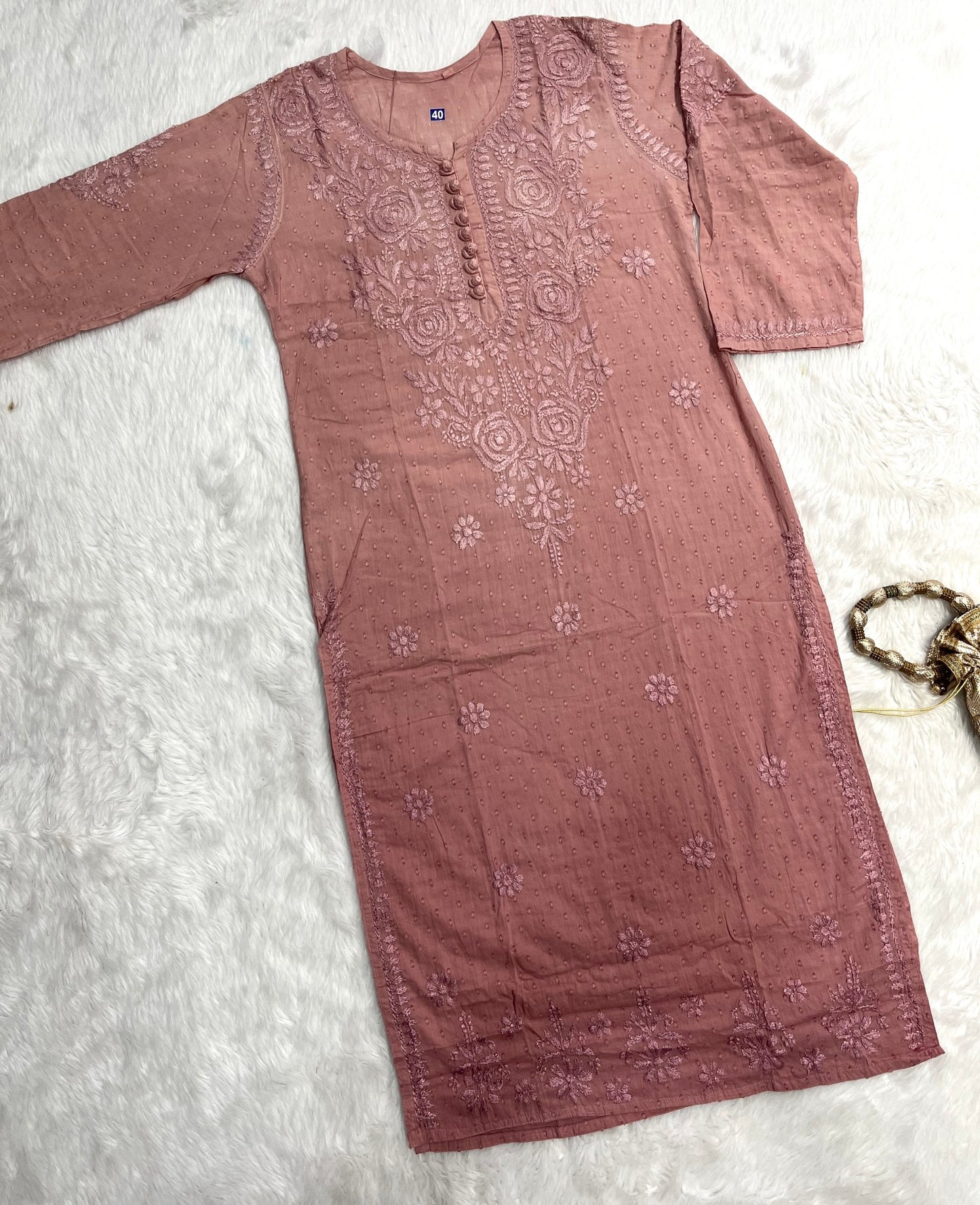 Zainab Dobby Long Chikankari Handwork Kurtis
