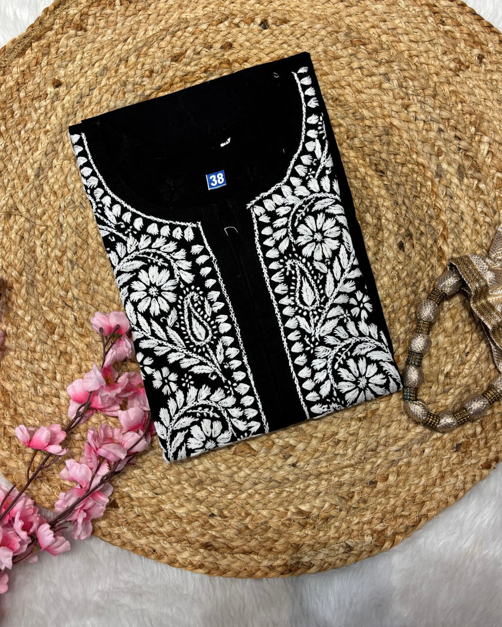 Cotton Long Straight Kurti Flower Curve Design