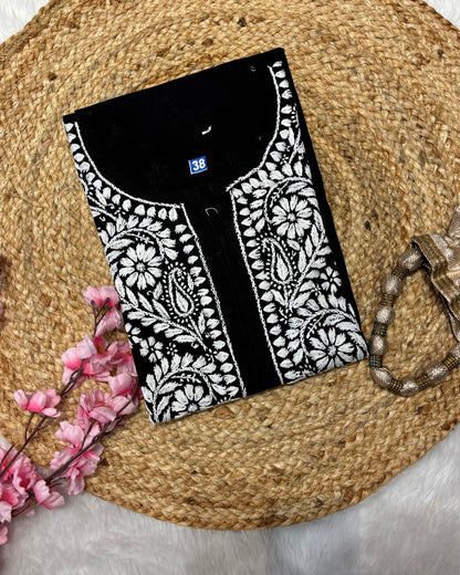 Cotton Long Straight Kurti Flower Curve Design
