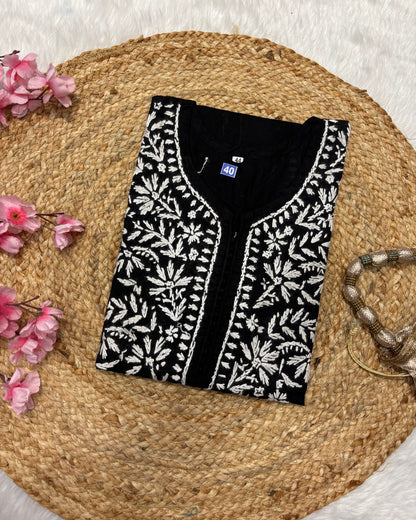 Cotton Long Straight Centre Button Flower Design