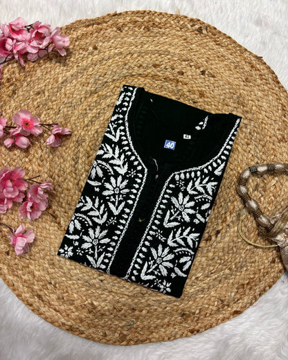 Cotton Long Straight Centre Button Flower Design