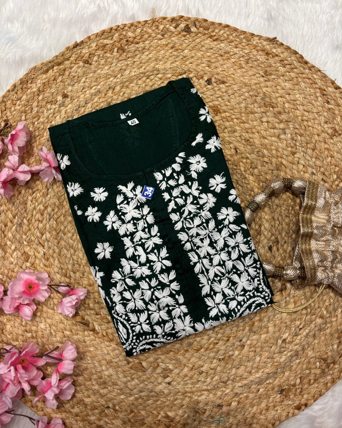 Cotton Long Straight Side Cross Centre Flower Design