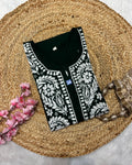 Cotton Long Straight Kurti Flower Curve Design