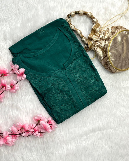Dina Rayon Long Self Chikankari Handwork Kurti