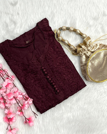 Zainab Dobby Long Chikankari Handwork Kurtis
