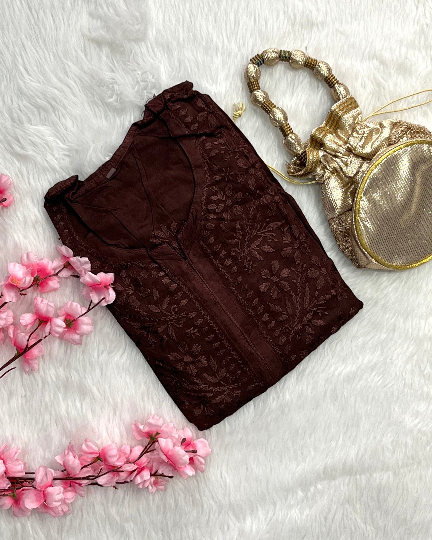 Dina Rayon Long Self Chikankari Handwork Kurti
