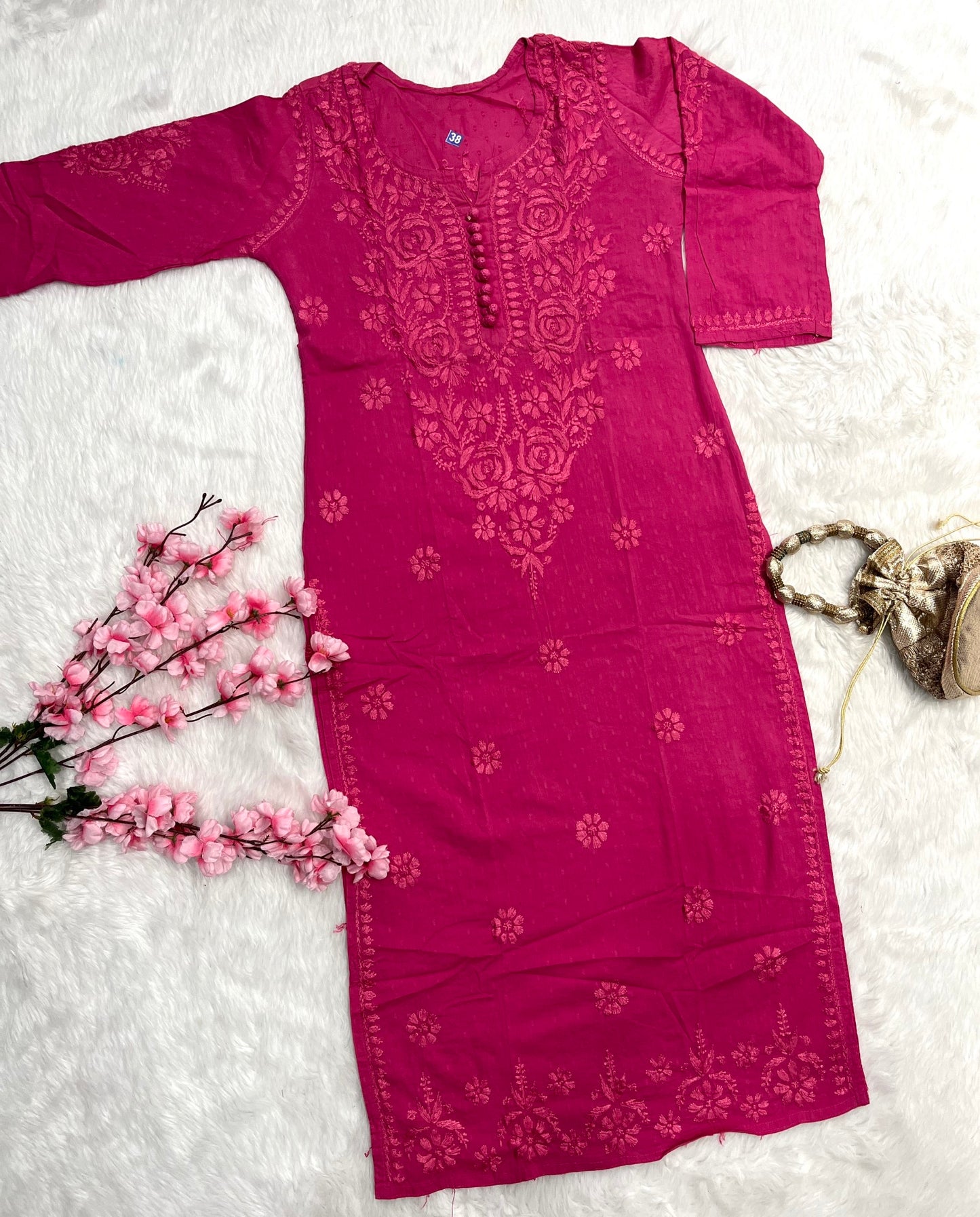 Zainab Dobby Long Chikankari Handwork Kurtis