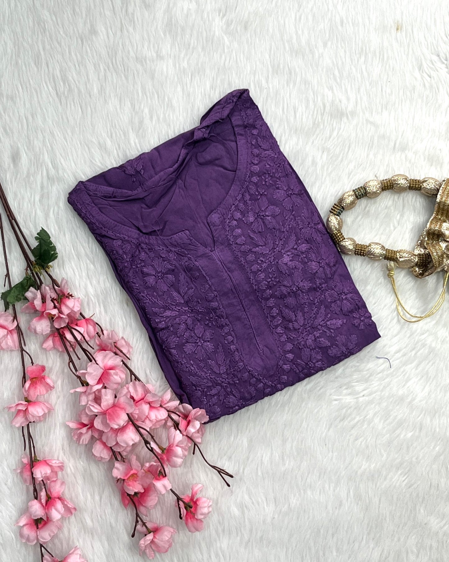 Dina Rayon Long Self Chikankari Handwork Kurti