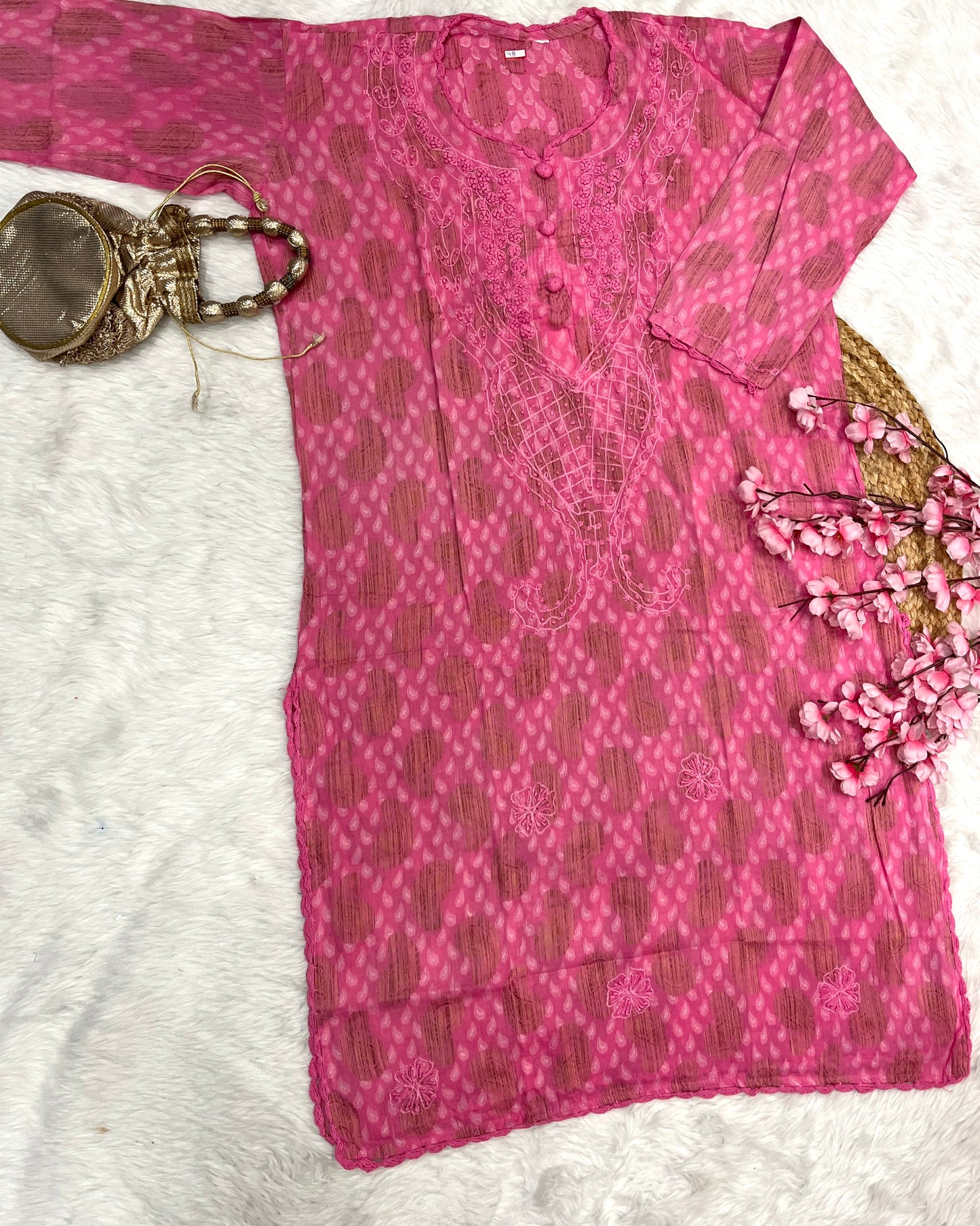 Kimaya Chikankari Handwork plus size Cotton long straight kurtis