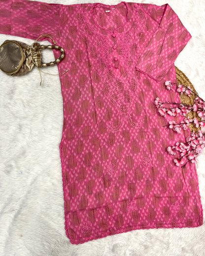 Kimaya Chikankari Handwork plus size Cotton long straight kurtis