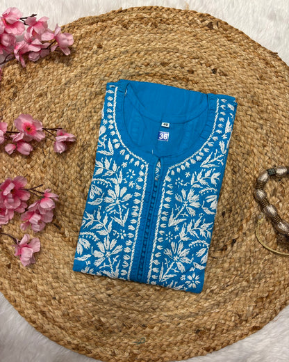 Cotton Long Straight Centre Button Flower Design