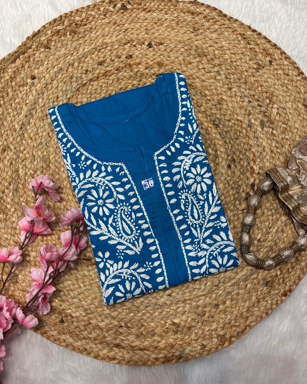 Cotton Long Straight Kurti Flower Curve Design