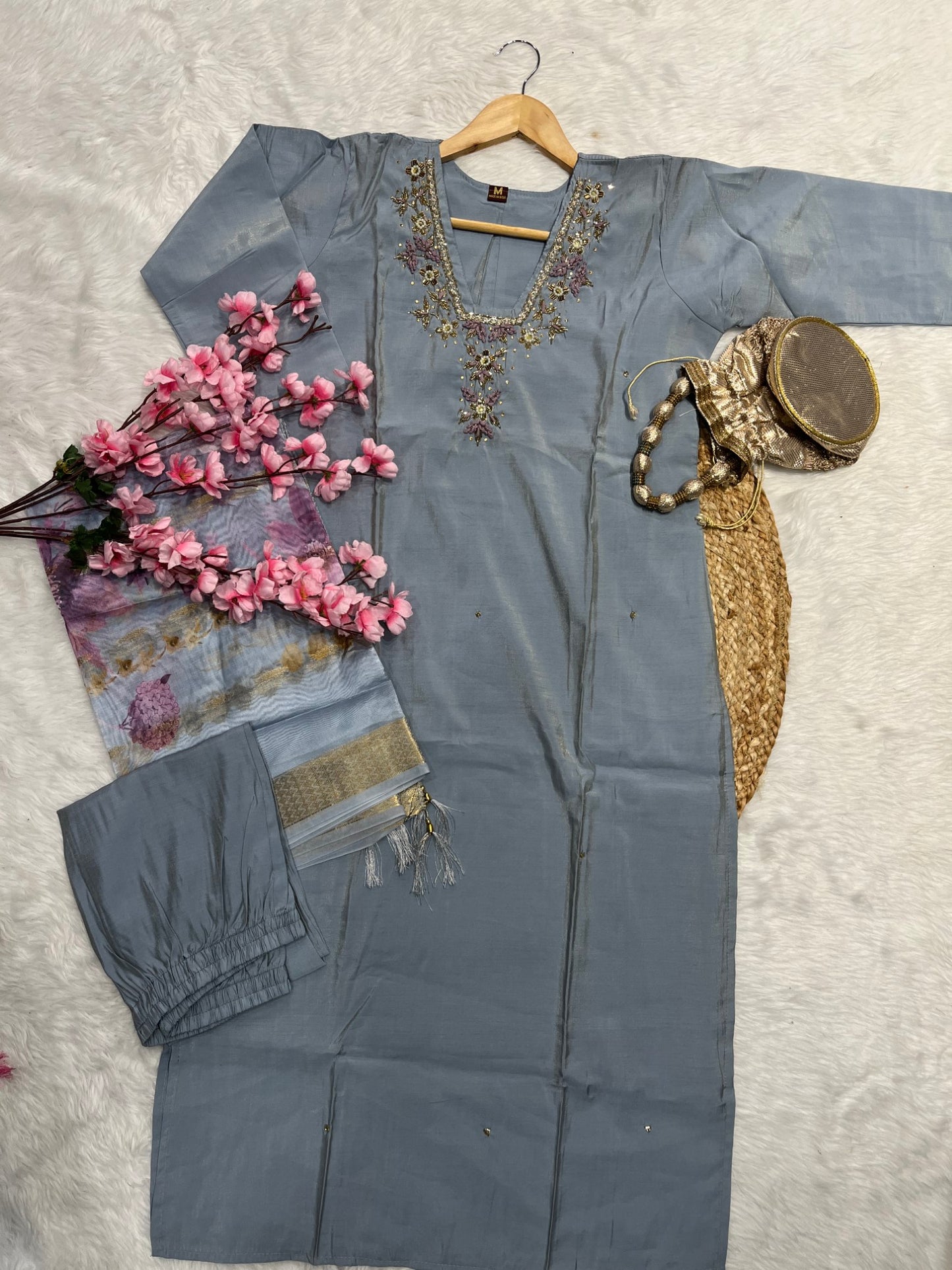 Organza kurta pant dupatta set