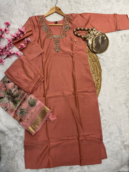 Organza kurta pant dupatta set