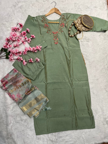 Organza kurta pant dupatta set