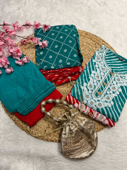 Cotton kurta pant dupatta set