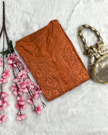 Zainab Dobby Long Chikankari Handwork Kurtis