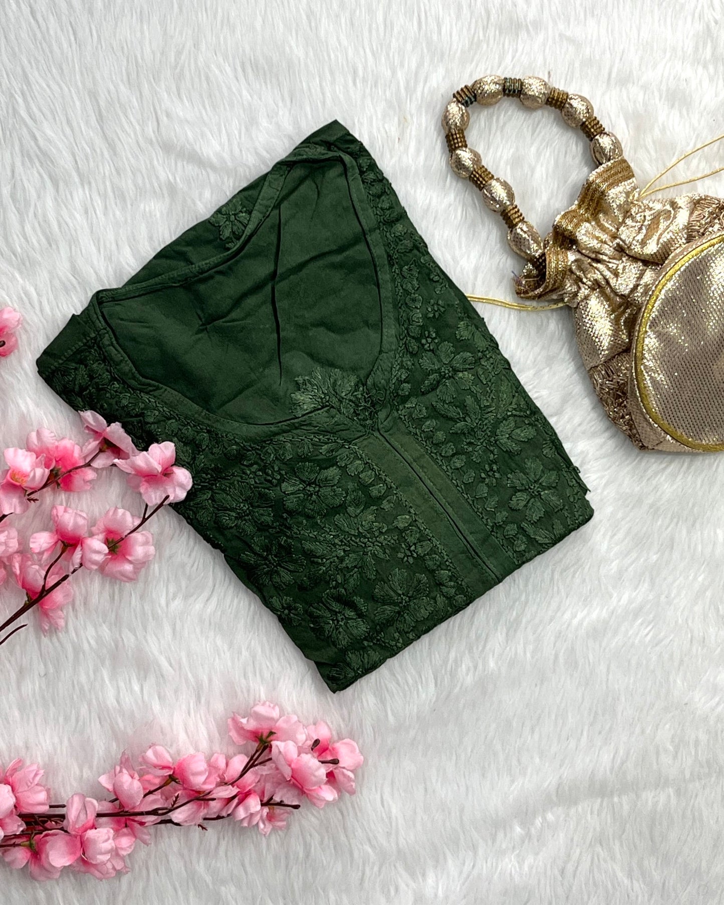 Dina Rayon Long Self Chikankari Handwork Kurti