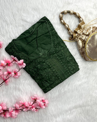 Dina Rayon Long Self Chikankari Handwork Kurti