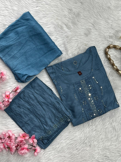 Chanderi Kurta Pant Set