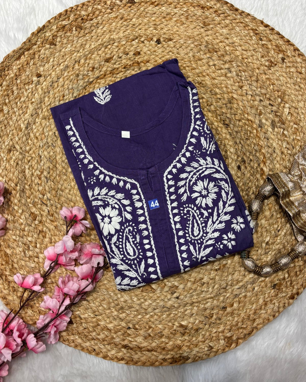 Cotton Long Straight Kurti Flower Curve Design