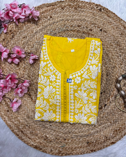 Cotton Long Straight Centre Button Flower Design