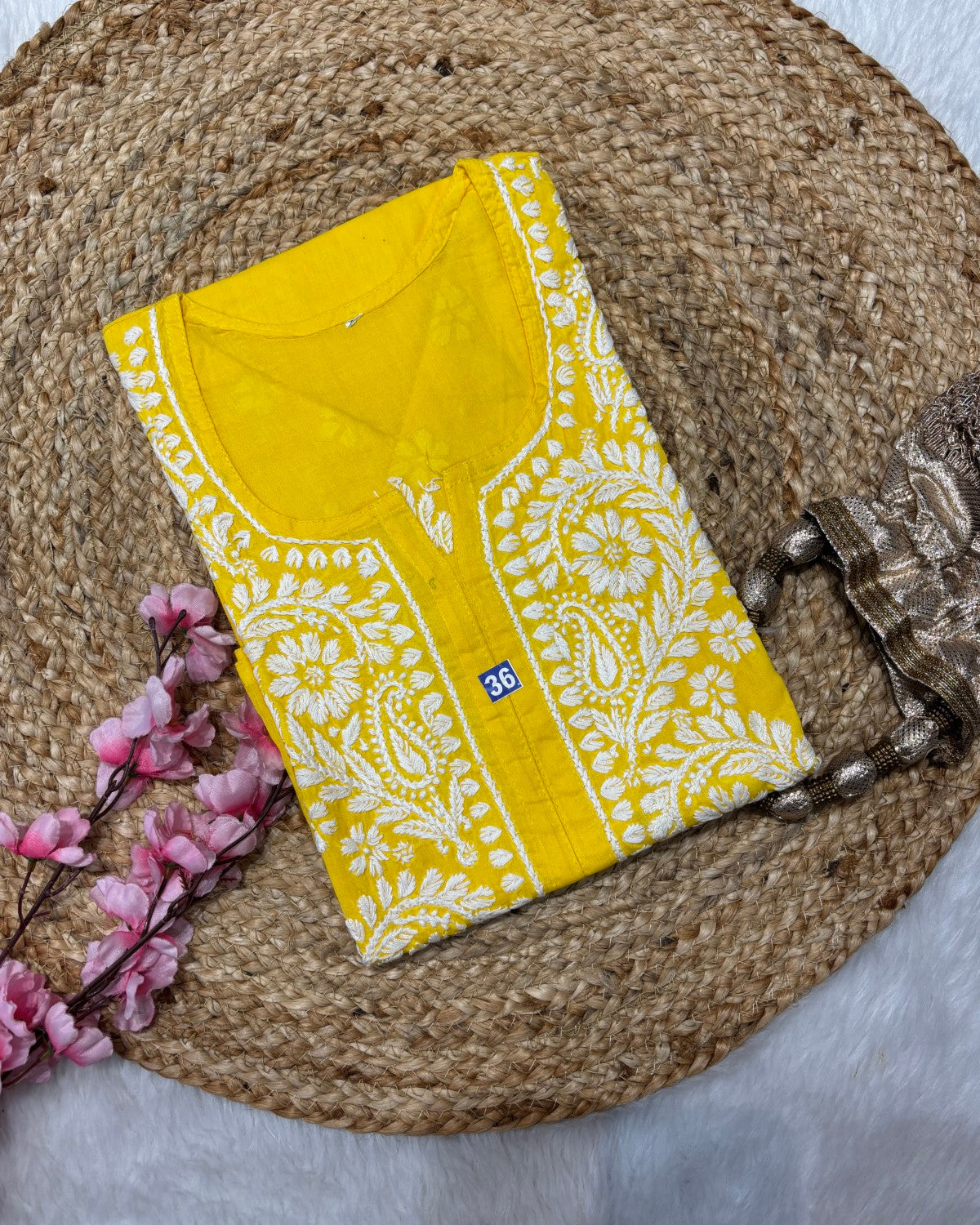 Cotton Long Straight Kurti Flower Curve Design
