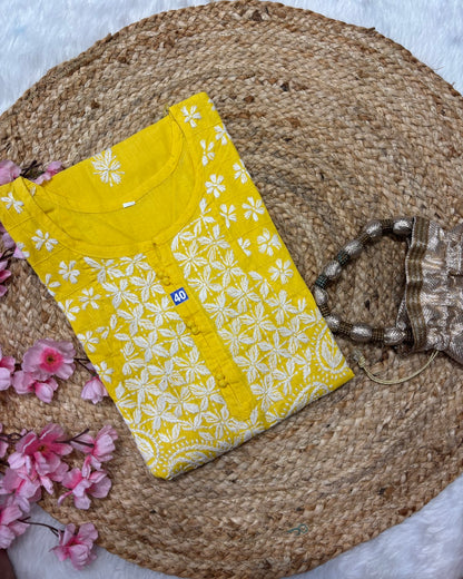 Cotton Long Straight Side Cross Centre Flower Design