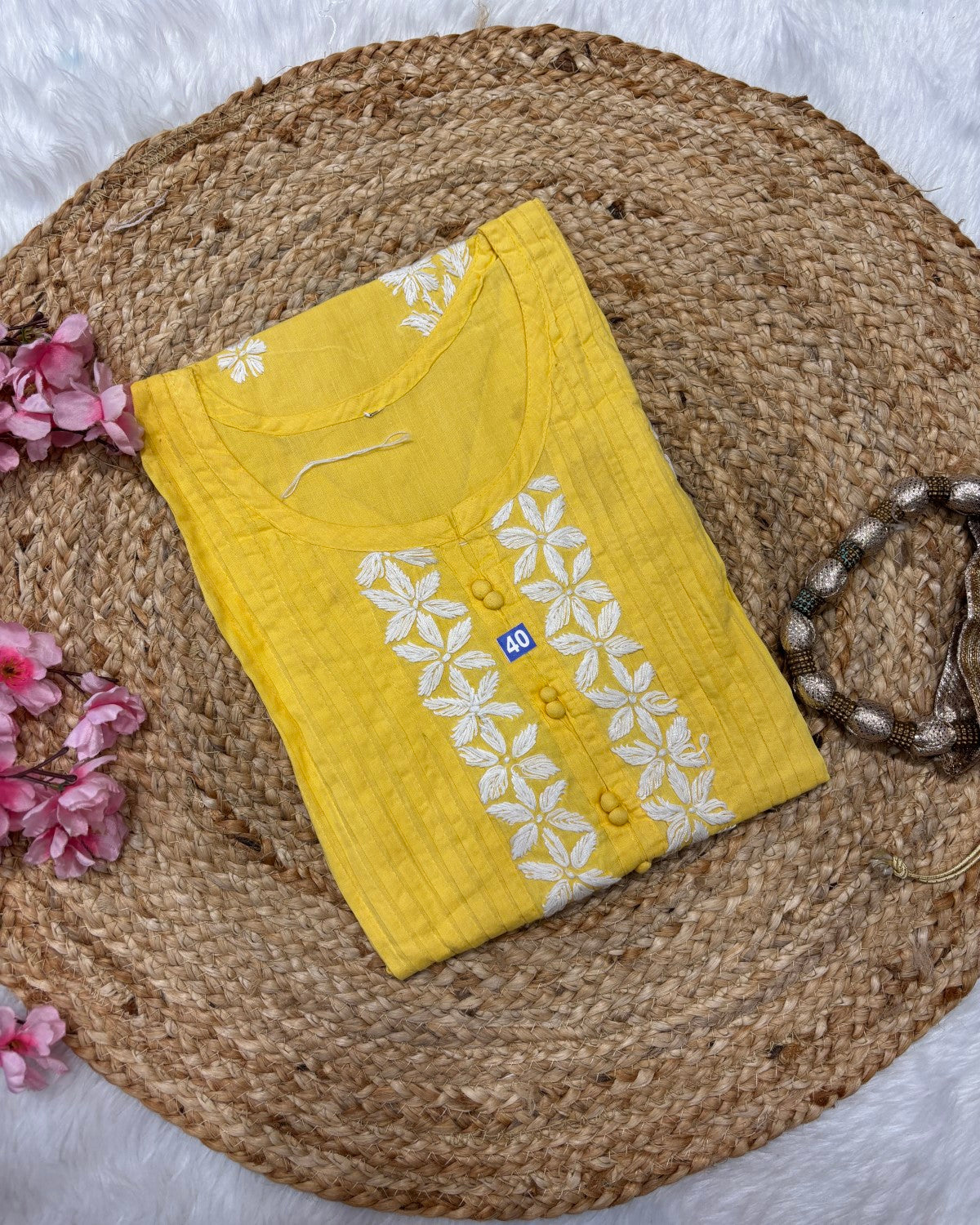 Cotton Long Straight Centre Pintex Design