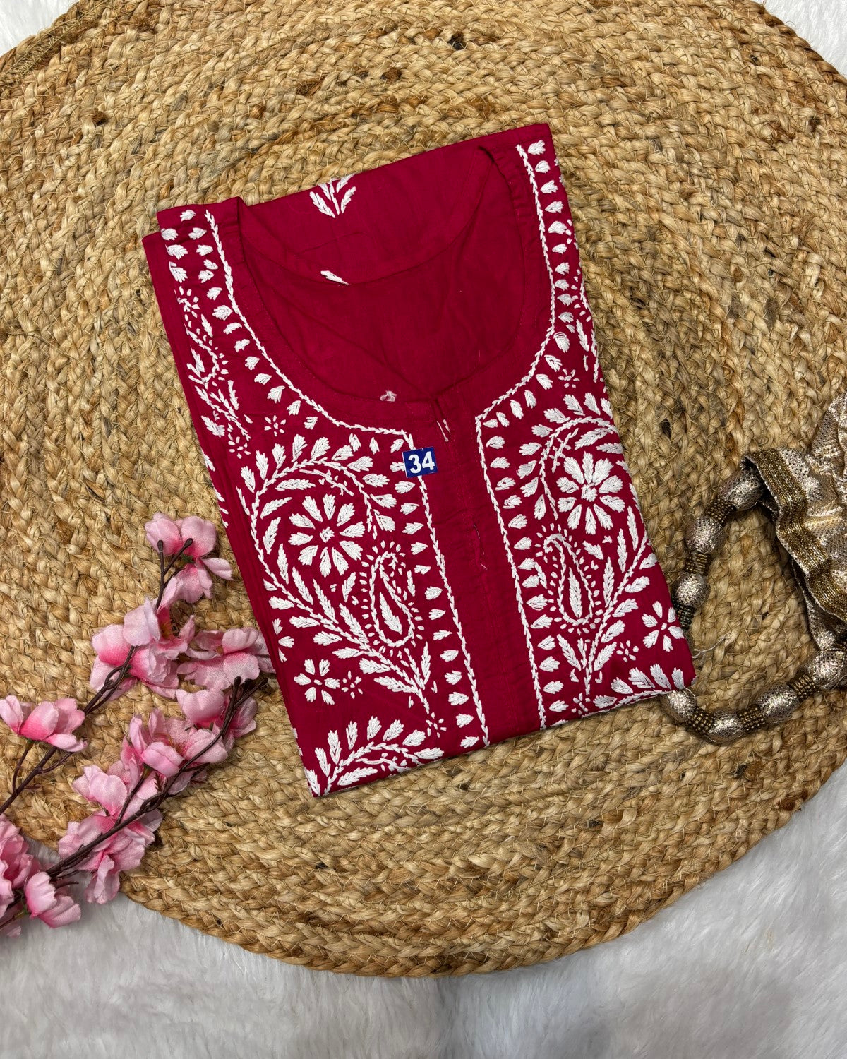 Cotton Long Straight Kurti Flower Curve Design