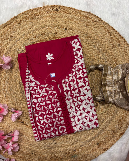 Cotton Long Straight Side Cross Centre Flower Design