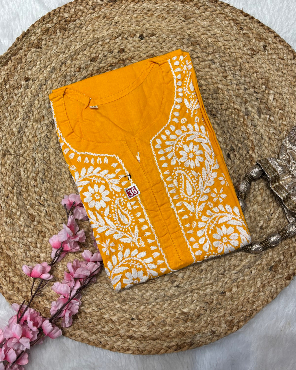 Cotton Long Straight Kurti Flower Curve Design