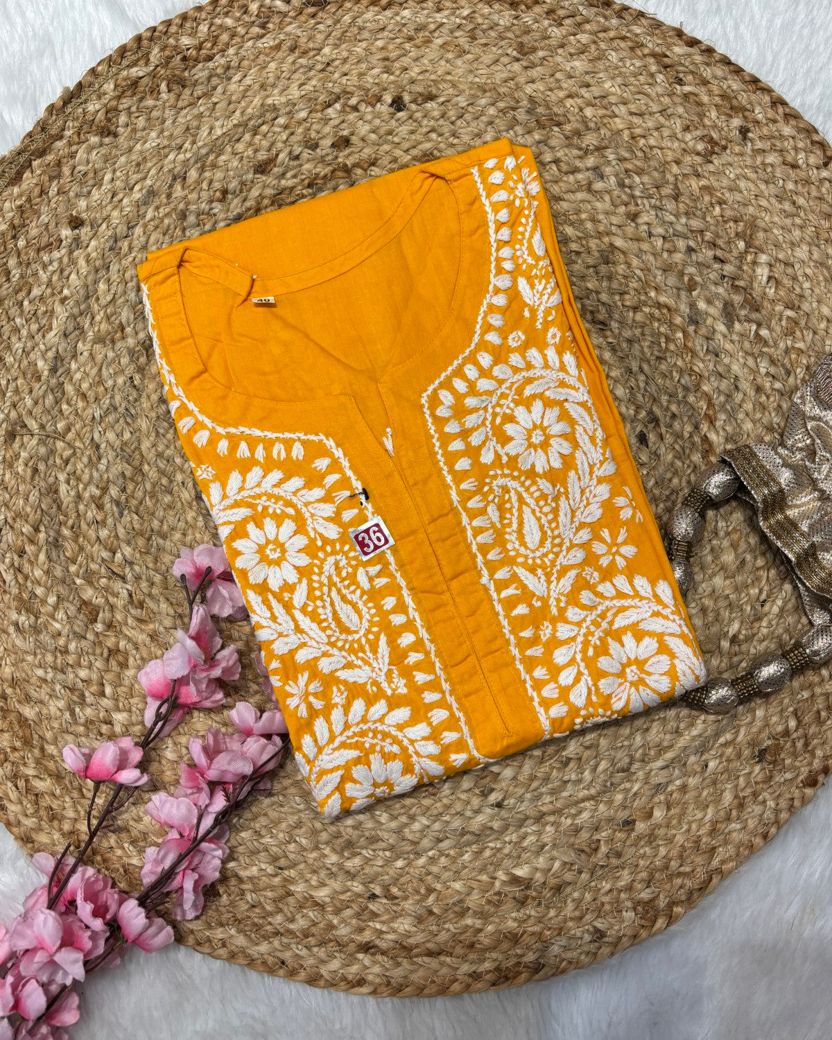 Cotton Long Straight Kurti Flower Curve Design