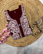 Cotton Long Straight Kurti Flower Curve Design