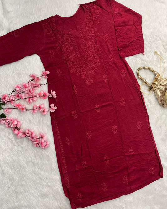 Dina Rayon Long Self Chikankari Handwork Kurti