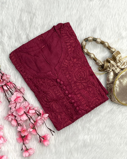 Zainab Dobby Long Chikankari Handwork Kurtis