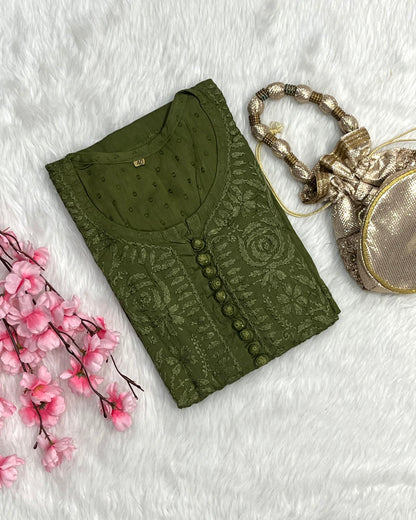 Zainab Dobby Long Chikankari Handwork Kurtis