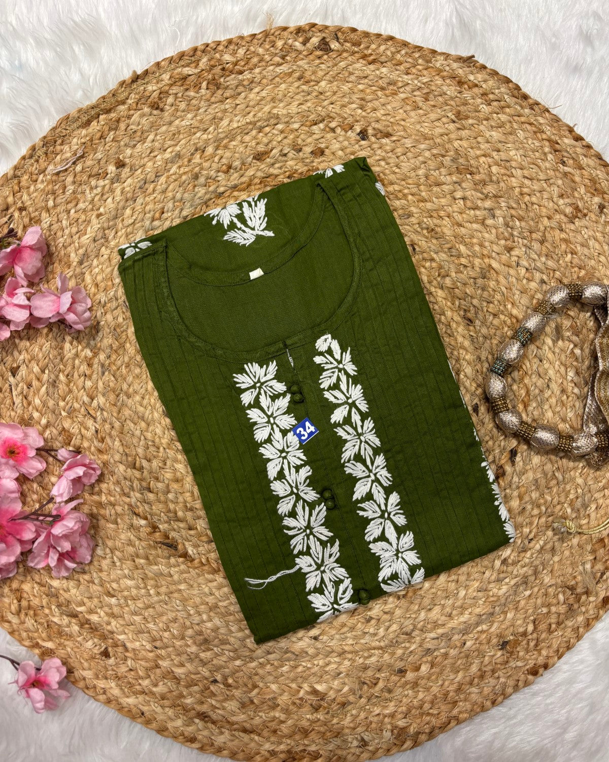 Cotton Long Straight Centre Pintex Design