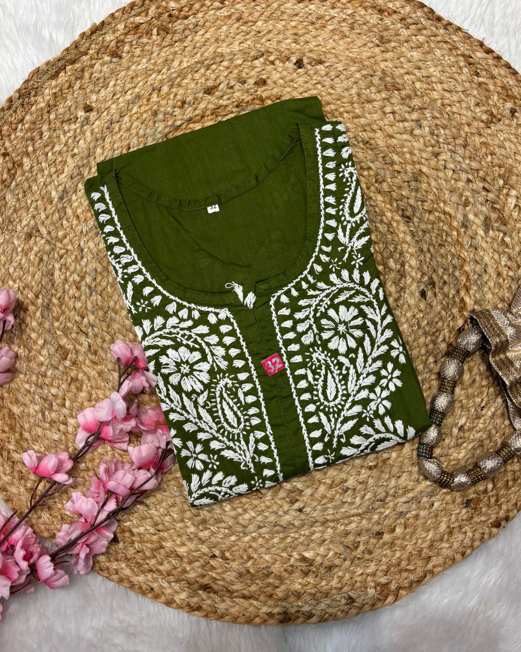 Cotton Long Straight Kurti Flower Curve Design