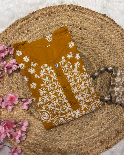 Cotton Long Straight Side Cross Centre Flower Design