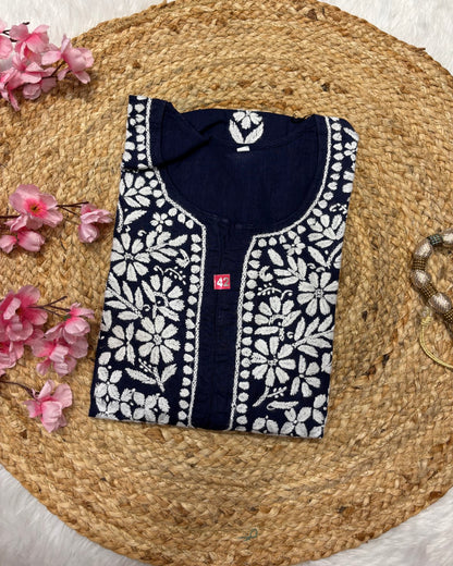 Cotton Long Straight Centre Button Flower Design
