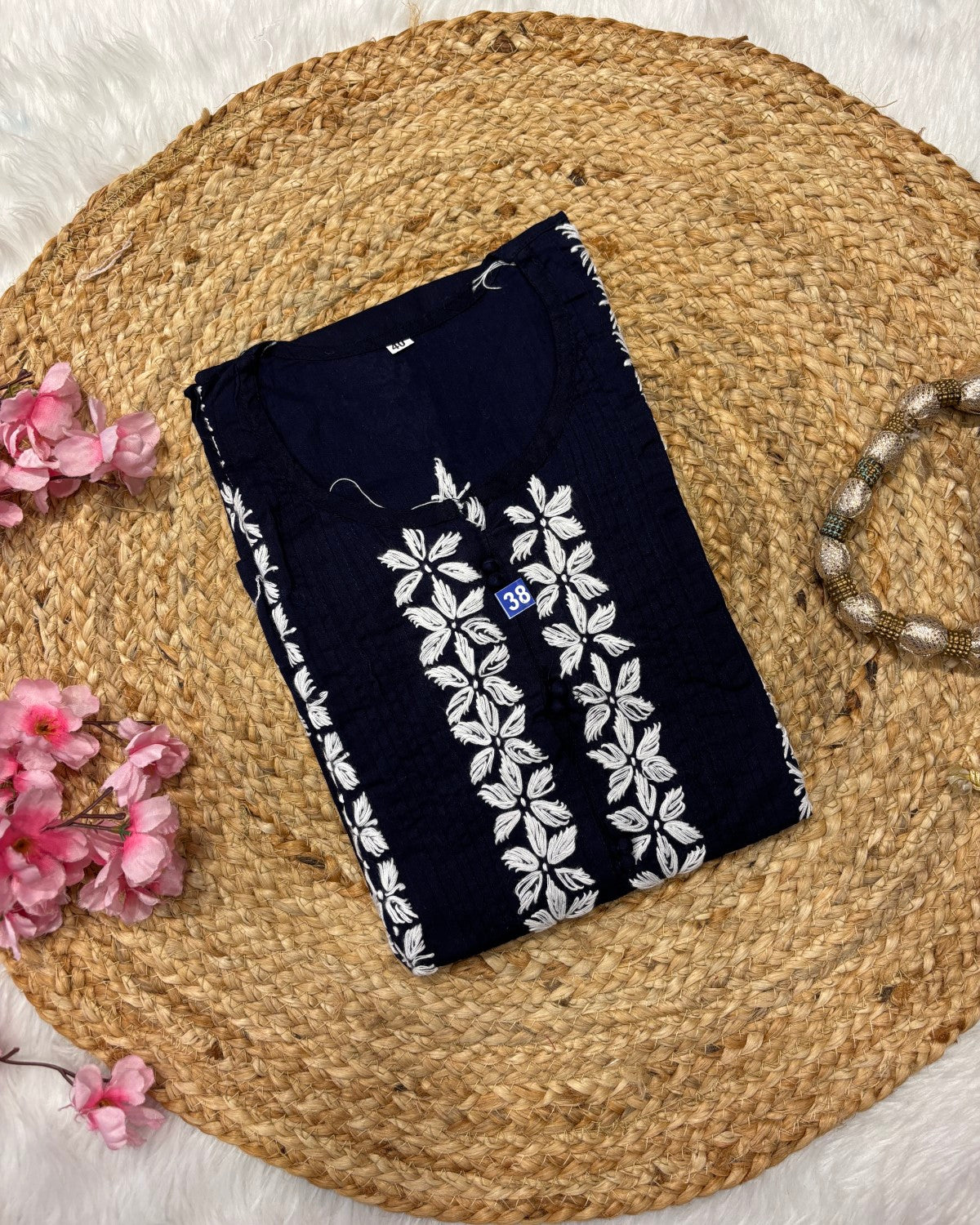 Cotton Long Straight Centre Pintex Design