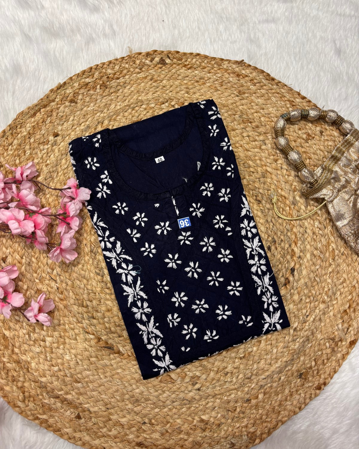 Cotton Long Straight Cross Flower Design